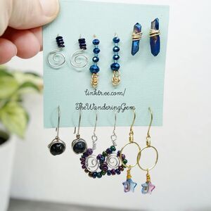 6 Piece Blue Tone Beaded Earring Set, Studs & Dangles